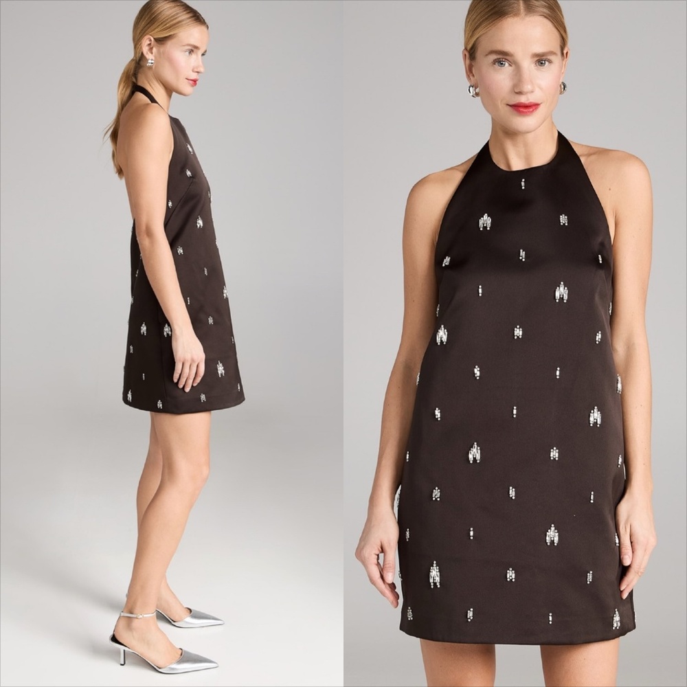 A.L.C Sophia crystal embellished satin halter neck mini dress FIRM PRICE